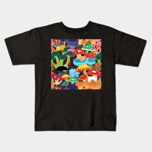 Cats in Mushroom Forest Kids T-Shirt